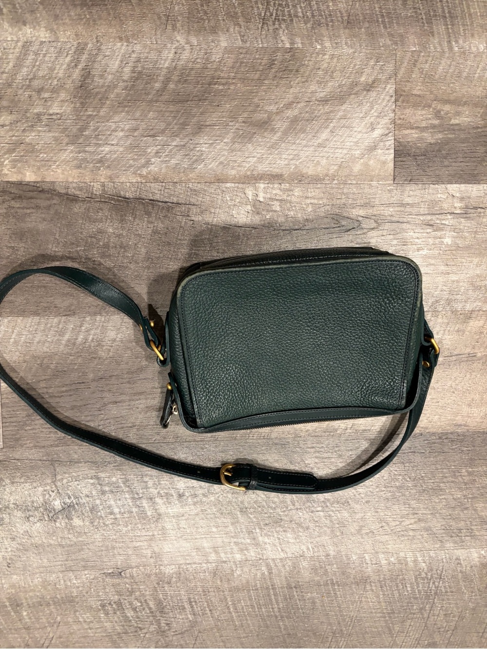 Coach Dark Green Pebbled Leather Crossbody Bag with Gold-Tone Hardware